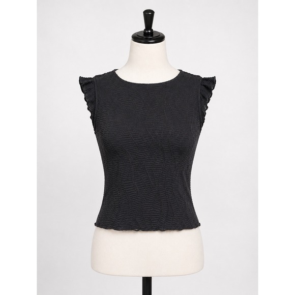Future Collective Tops - Future Collective Black Textured Ruffle Sleeveless Blouse Top Large New with tag
